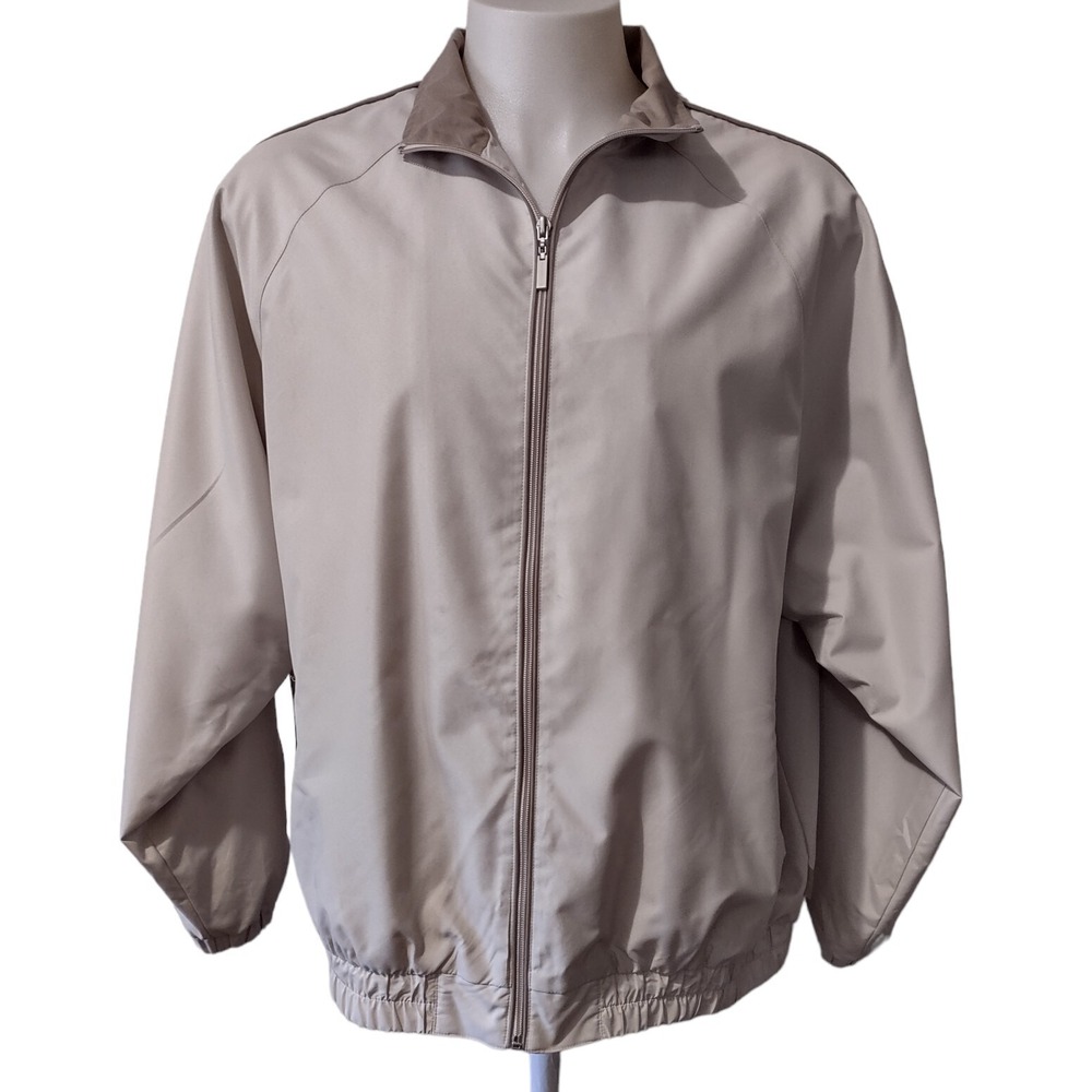 Weatherproof Jacket Mens Medium Beige Windbreaker Outdoor Full Zip Lined Pockets